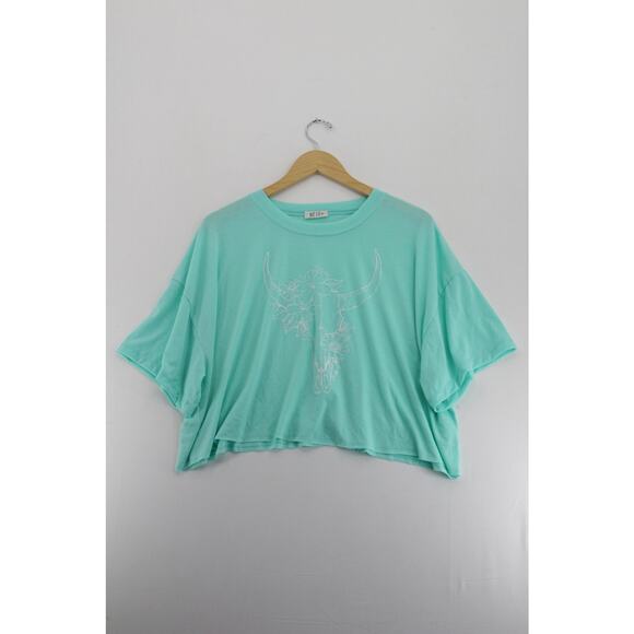 NWOT West Coast blue crop top t shirt womens medium urban streetwear punk boho - Picture 1 of 5